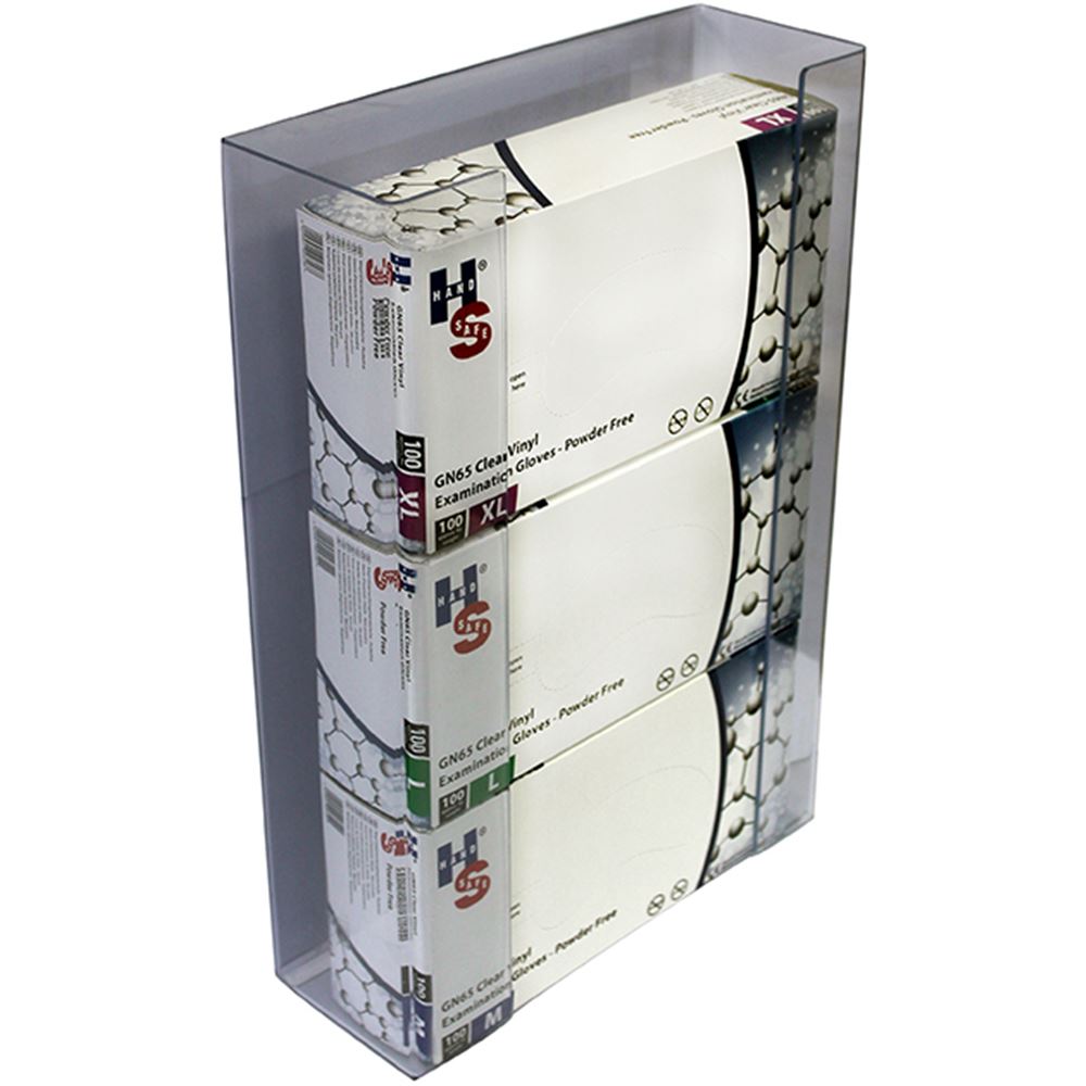 Hanskaskammtari úr glæru plasti fyrir 3 box