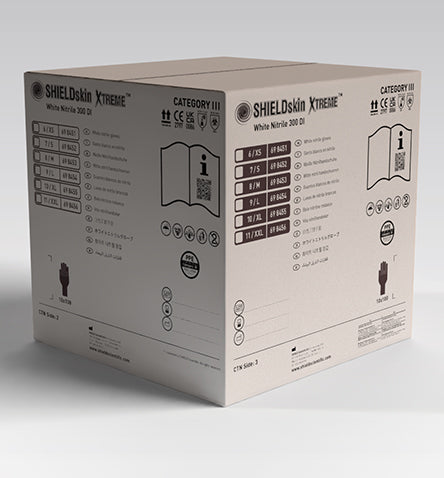 SHIELDskin XTREME™ White Non-Sterile Nitrile 300 DI Cleanroom Gloves – 300 mm, PPE Category III