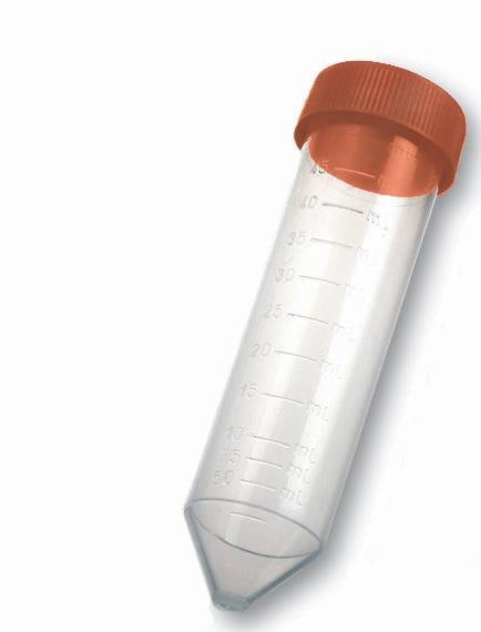 Skilvinduglas 50 ml – Keilulaga botn, skrúfulok (rautt), PP, steríl