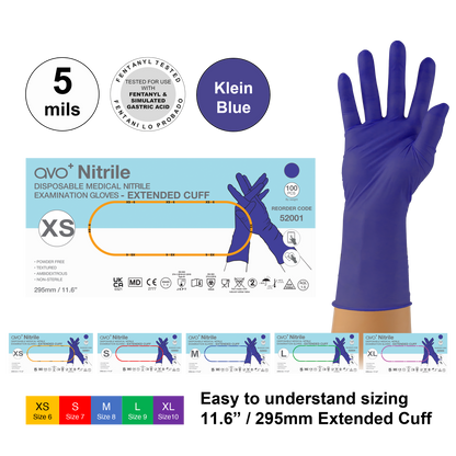 AVO+ Nítríl hanskar – Lengri kragi 295 mm, púðurlausir (100 stk)