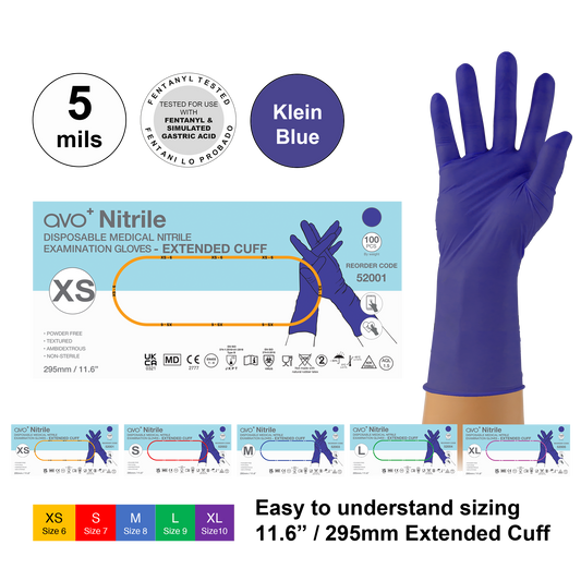 AVO+ Nítríl hanskar – Lengri kragi 295 mm, púðurlausir (100 stk)