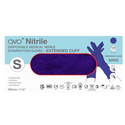 AVO+ Nítríl hanskar – Lengri kragi 295 mm, púðurlausir (100 stk)