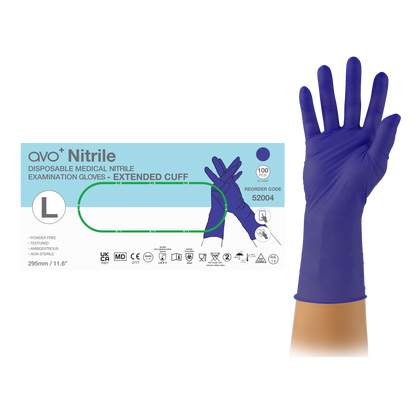 AVO+ Nítríl hanskar – Lengri kragi 295 mm, púðurlausir (100 stk)