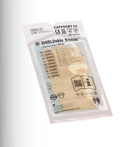 SHIELDskin XTREME™ Natural Sterile Latex 300 DI Cleanroom Gloves – 300 mm, PPE Category III