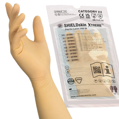 SHIELDskin XTREME™ Natural Sterile Latex 300 DI Cleanroom Gloves – 300 mm, PPE Category III