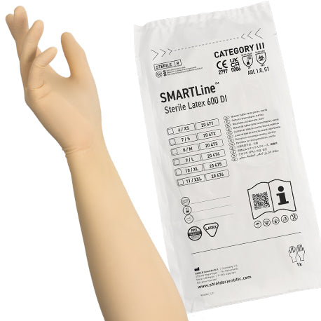 SMARTLine™ Natural Sterile Latex 600 DI Cleanroom Gloves – Extra Long, PPE Category III