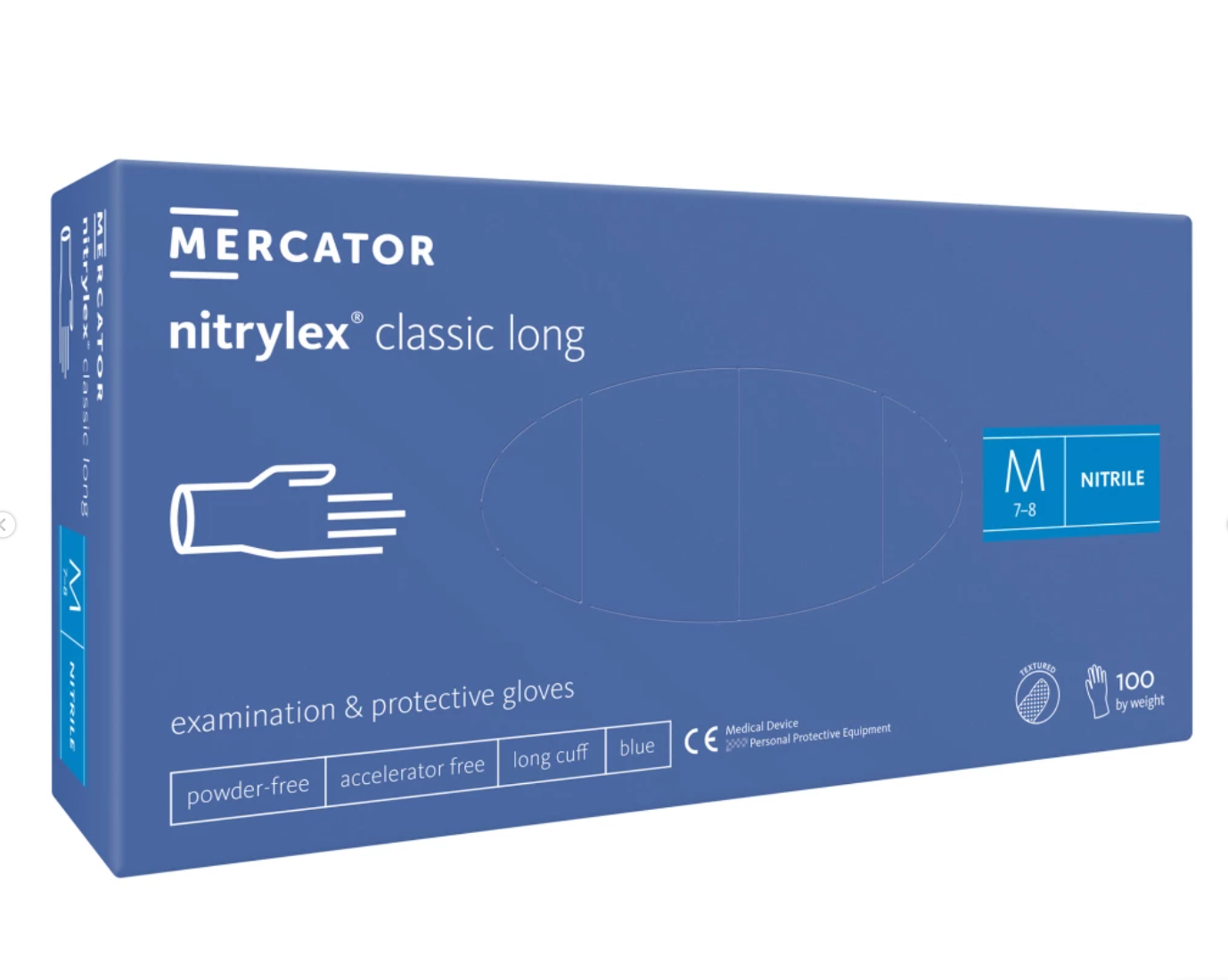 Mercator Nitrylex Classic Bláir Nitríl Hanskar Langir 30cm 100 stk