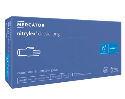 Mercator Nitrylex Classic Bláir Nitríl Hanskar Langir 30cm 100 stk