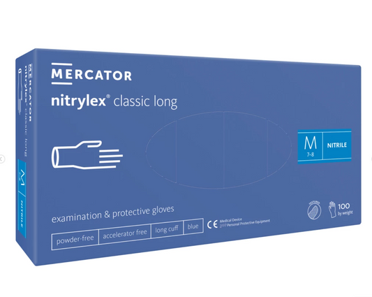 Mercator Nitrylex Classic Bláir Nitríl Hanskar Langir 30cm 100 stk