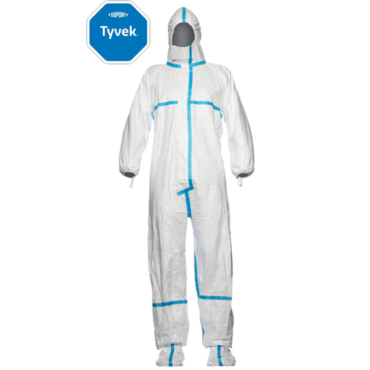 Tyvek® 600 Plus – Hlífðargalli með hettu, innbyggðum sokkum og skóhlífum