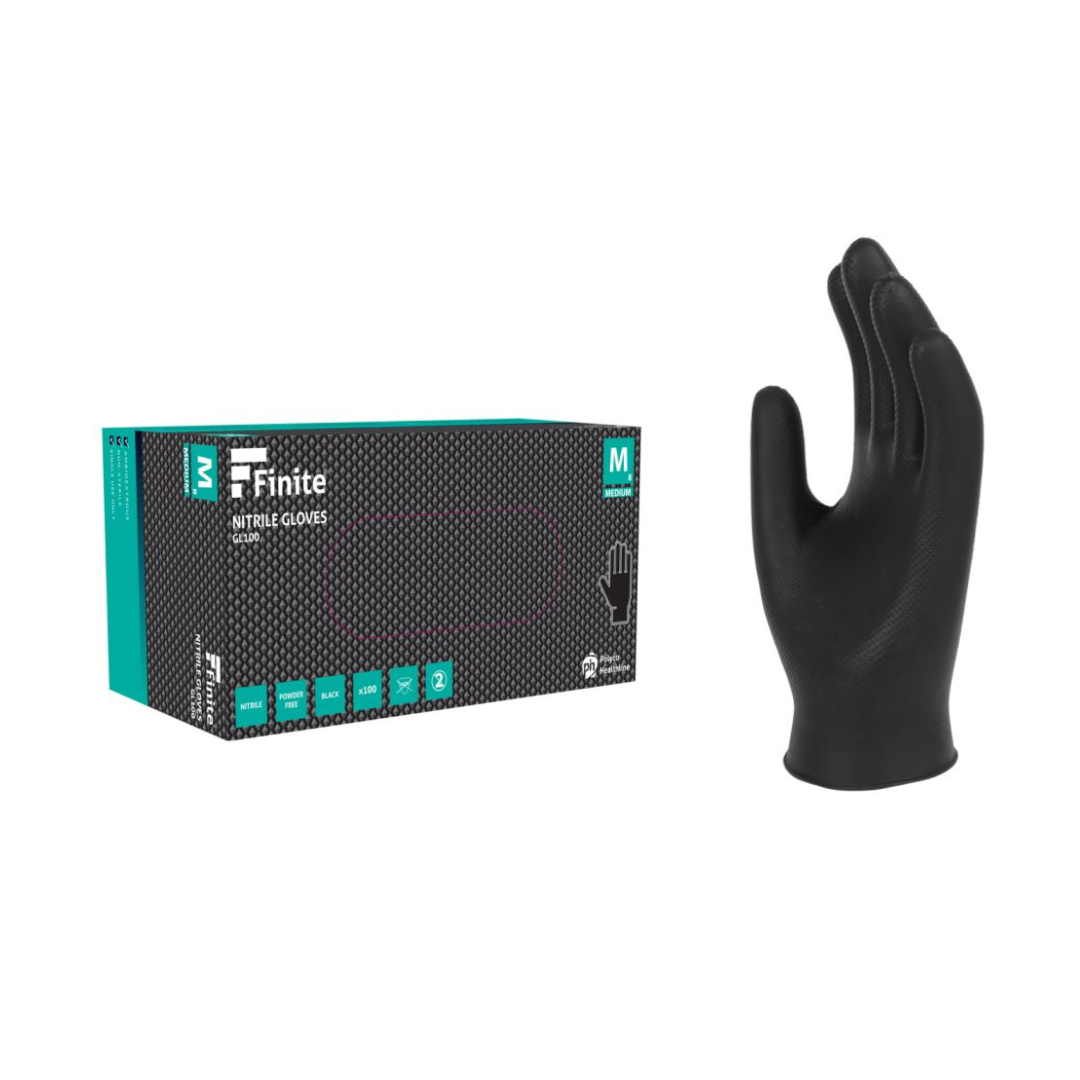 GL100 Einnota Svartir Nítril Hanskar með Demantsgripi (7.1g )