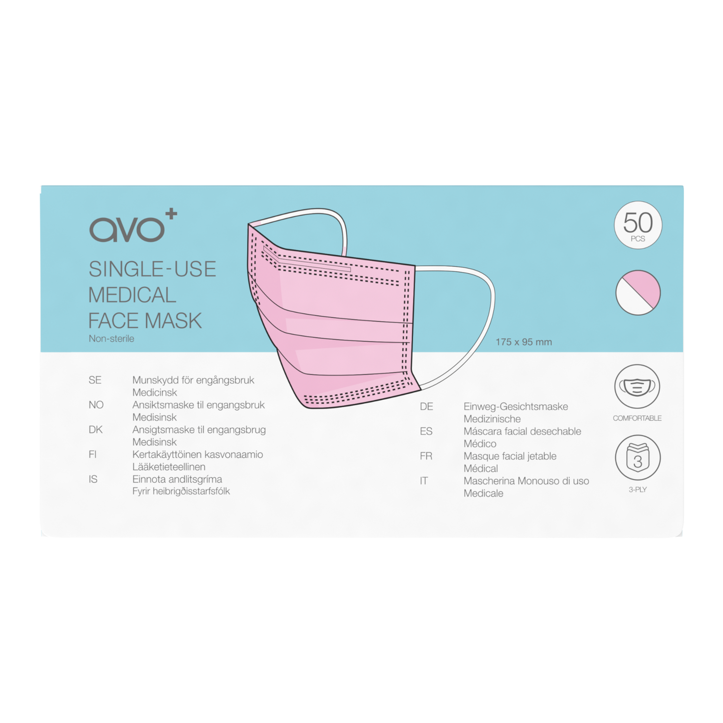 AVO+ Type IIR - Bleikar 50/box grímur